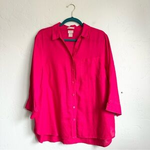 Chico's | Women’s No Iron Cherry Red 3/4 Sleeve Button Down Shirt Chico’s Size 3